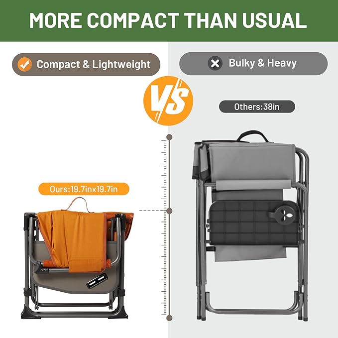TIMBER RIDGE Aluminum Camping Directors Chair with Side Table Pocket, Portable Folding Chair, Heavy Duty Lawn Chair for Fishing Trip Picnic Concert Outdoor 400lbs, Orange 2 Pack