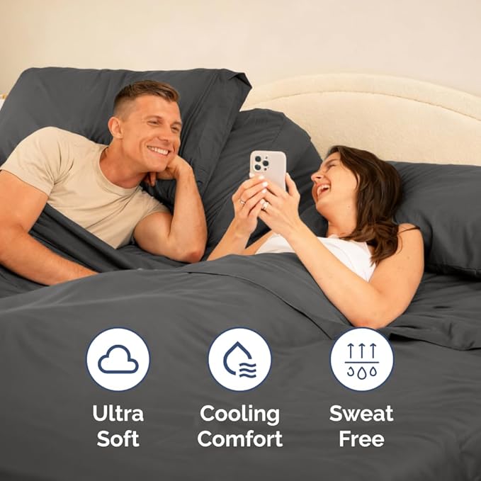 Flex Top Split Head King 4 Piece Sheet Set - Comfy Breathable & Cooling Bed Sheets Set - Hotel Luxury Bedding for Women, Men, Kids, Teens, Boys & Girls - Deep Pockets, Ultra-Soft - Oeko-Tex - Charcoal