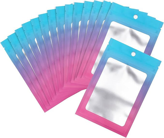 100 Pcs Resealable Mylar Bags, Gradient Color Food Storage Bags, Zip Bag Foil Bags Packaging Pouch for Food Storage, Sample, Small Business (Blue Pink, 5.9 X 8.6 Inch)
