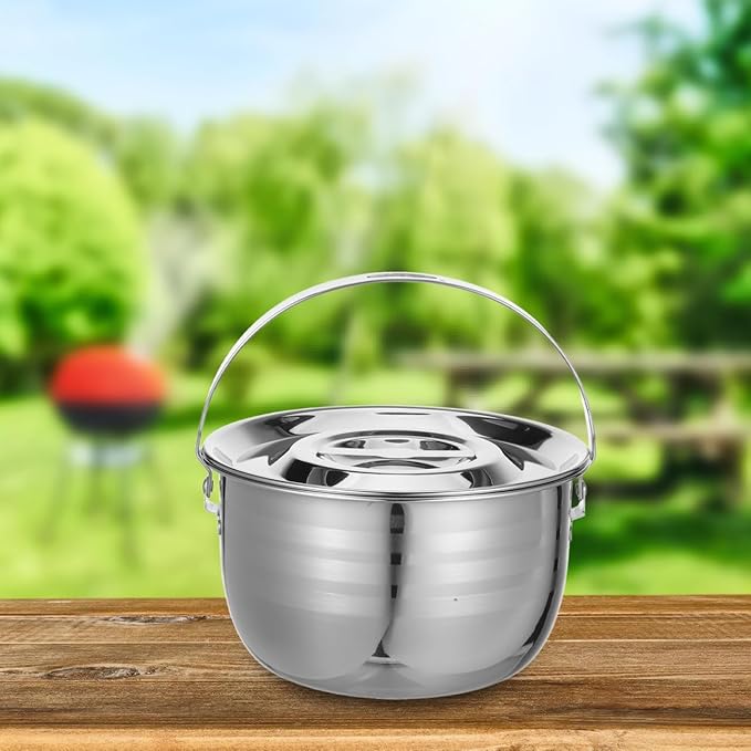 LIFKOME Stainless Steel Camping Pot with Lid Lifter Handle Camp Cookware Pot Portable Hanging Cooking Pot for Camping Cooking, BBQ, Basting, or Baking 2.5/4 Quart