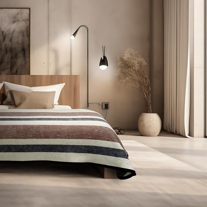 Alpaca Warehouse 100% Natural Alpaca and Sheep Wool Blanket King Size Thick Heavyweight Comfortably Warm - Great for Outdoor Use - Striped Design 103" x 90" (Beige/Brown/Gray, King)