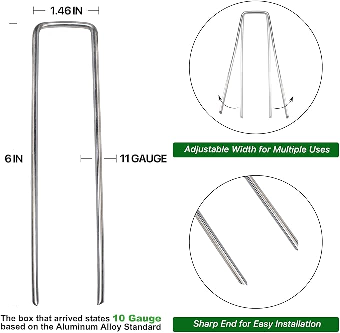 Landscape Staples 6 Inch 120 Pack 11 Gauge Galvanized Landscaping Fabric Pins Anti-Rust SOD Staples Ground Stakes for Securing Rrigation Tubing, Fence, Weed Barrier, Ground Cover