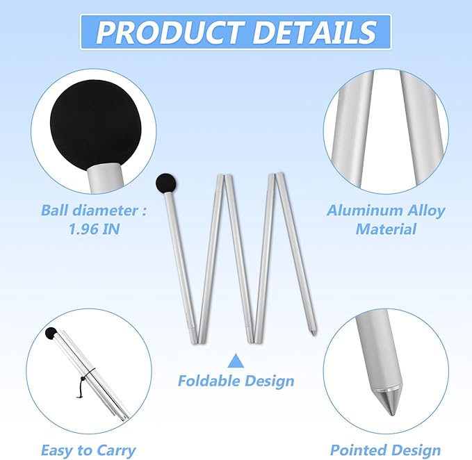 Beach Tent Poles Replacement - 6.56Ft Awning Poles with Ground Stakes for Tarp Canopy, Foldable Aluminum Alloy Tarp Poles for Camping, Parties, Fishing, and Hiking, 2-Pack