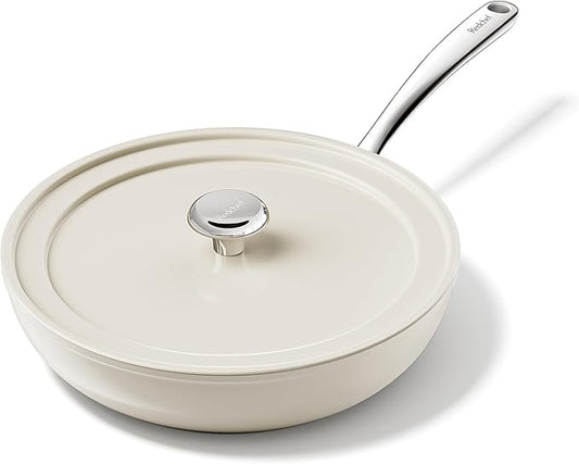 Redchef Ceramic Deep Saute Pan with Lid, Large Jumbo Cooker 3.5QT, 11" Frying Pan Nonstick with Stay Cool Handle, Non Toxic Cooking Skillet, Kitchen, Induction Dishwasher Safe, PFOA & PFAS Free(Beige)