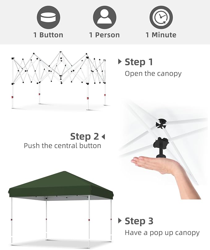 Garvee 10x10 Pop Up Canopy Tent, Heavy Duty Commercial Instant Shelter with One-Person Setup, UPF 50+ Waterproof, 100 Sq Ft Shade for Outdoor Events, Camping, Farmers Market