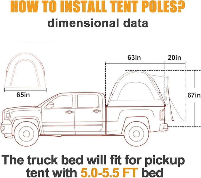 Inflatable Truck Bed Tent for Camping 5.5ft-8ft, PU 3000mm Waterproof Pickup Truck Tent with 4'' Thick TPU Air Beams, 2 Mins Fast Setup Portable Ground & Truck Tent for 2-3 Person