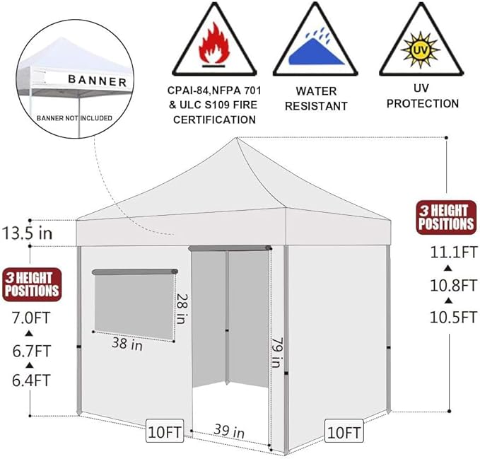 Eurmax USA 10'x10' Pop-up Canopy Tent Commercial Instant Canopies with 4 Removable Zipper End Side Walls and Roller Bag, Bonus 4 SandBags(Burgundy)