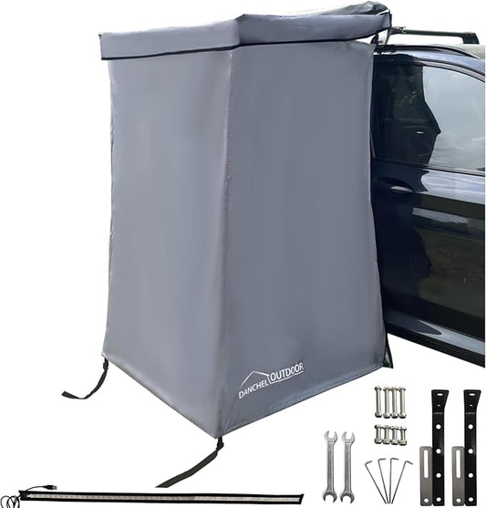DANCHEL OUTDOOR Car Awning Shower Room with Roof, 3.3ftx3.3ft Privacy Shower Enclosure Portable Changing Room Camping w/LED Light (Gray)