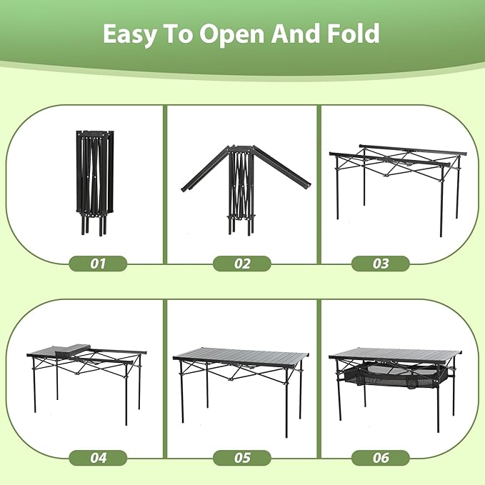 Nice C Portable Folding Camping Table, Aluminum Lightweight Roll-up Top Indoor&Outdoor Table, with Mesh Net, Cup Holder, Carry Bag, Steel Frame, for Camping, Sports, BBQ, Picnic (Black)