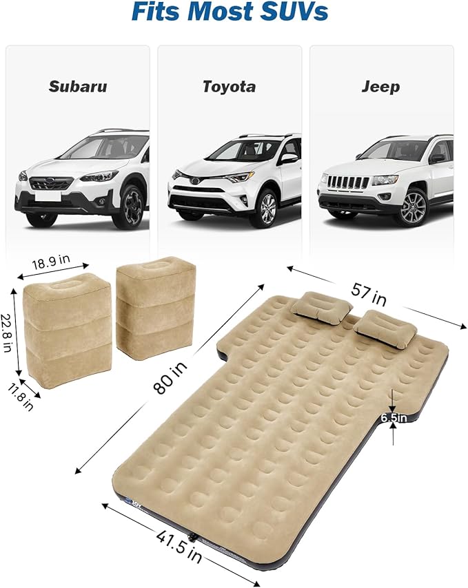 JOYTUTUS SUV Air Mattress Camping Bed,3.0 Thickened Flocking Car Camping Inflatable Mattress,Anti-Leakage,with 2 Pillows & Electric Pump Universal Car Bed for SUV Trunk and Rear Seat