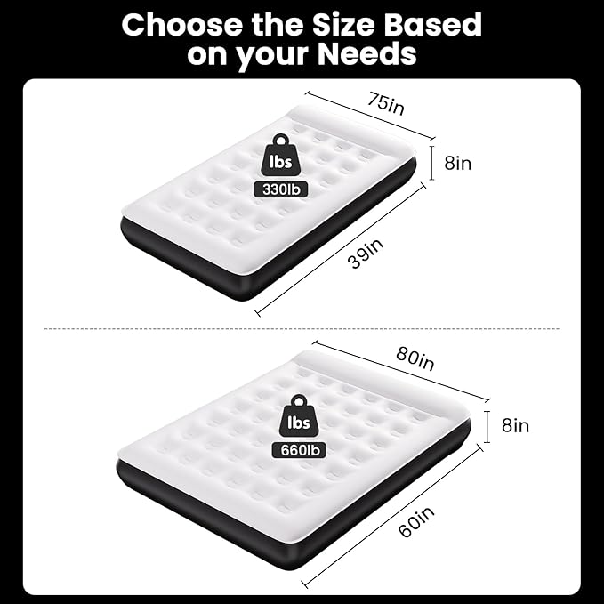 COMMOUDS Twin Air Mattress with Built-in USB Rechargeable Air Pump, 8" Raised Blow up Mattress with Built-in Pillow, Portable Inflatable Mattress, Air Bed for Camping, Travel, Home and Guest