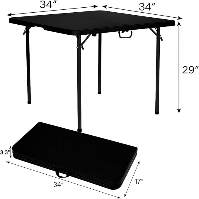 BTEXPERT 34" Bi-Folding Commercial Fold in Half Square Table Heavy Duty Portable Plastic Dining Card Table w Handle for Indoor Outdoor Kitchen Party Wedding Event Black Set of 5