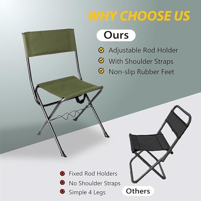 LEADALLWAY Fishing Chair with Rod Holder Portable Folding Camping Stool Small Chair (Green Large)