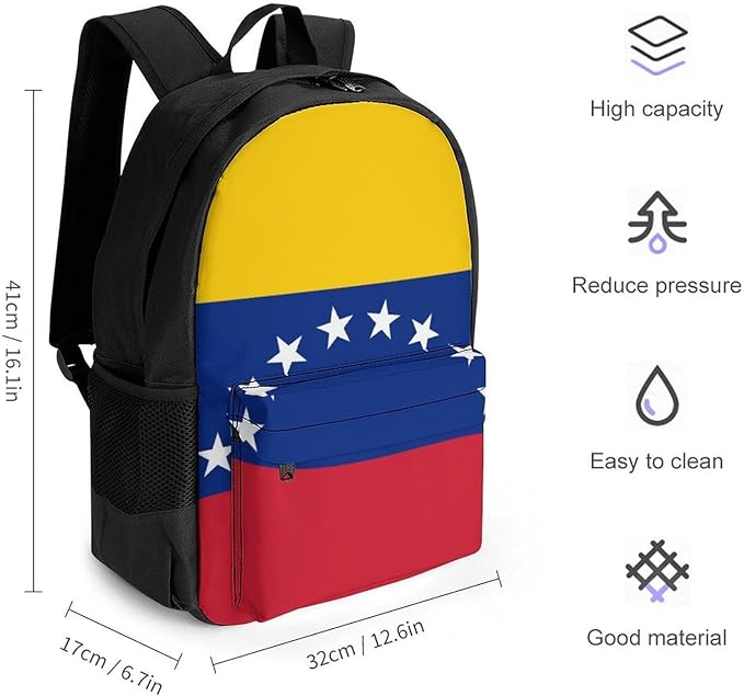 Backpack Multipurpose Anti-Theft Large Capacity Bookbag, Venezuela Flag Travel Hiking Daypack With Side Pockets