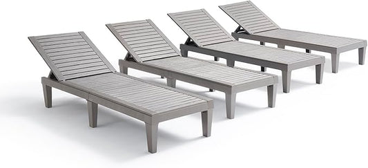 Nestl Patio Chairs - Grey Chaise Lounge Chair Outdoor, 5-Position Adjustable Sun Tanning Chair, Waterproof Pool Lounge Chairs Set of 4, Reclining Lawn Chair, Lightweight Outdoor Lounge Chairs