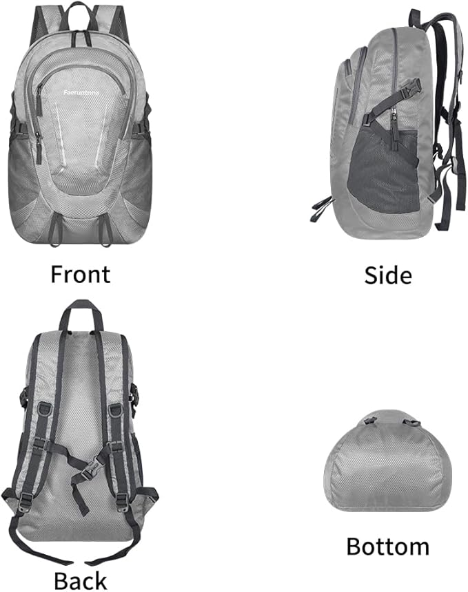 30L Large capacity Lightweight Packable Foldable Backpack，women and men Hiking backpack，Outdoors Travel Backpack (Silver Grey)