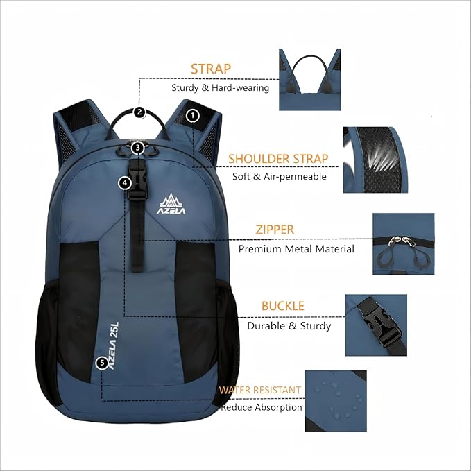 Lightweight Packable Backpack 25L Small Lightweight Backpack for Travel Hiking Daypack Foldable Daypack for Women Men Blue