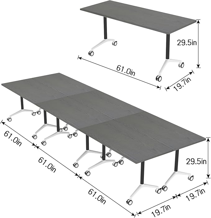Folding Conference Table Flip-Top Rectangular Meeting/Training Table with Locking Casters,Mobile Nesting Design, 25mm E1 Scratch-Resistant Work Surface (4, 61 * 19.7 * 29.5Inch)