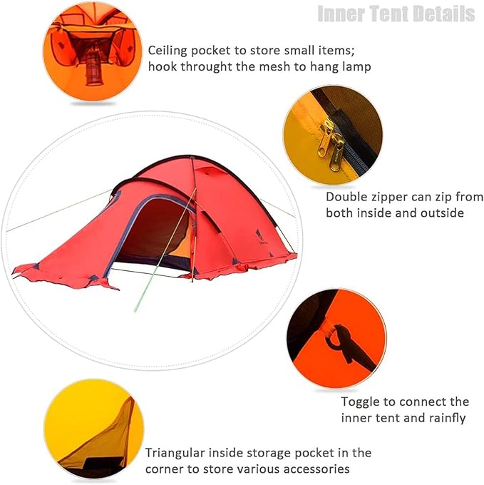Portable 2 Person 4 Season Tent Waterproof Backpacking Tent Double Layer All Weather for Camping Hiking Travel Climbing Mountaineering - Easy Set Up (Color : Yellow, Size : Large)