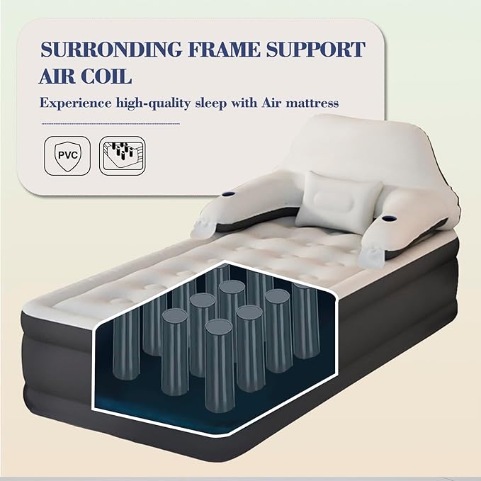 RAPTAVIS Twin Size Air Mattress Inflatable Bed with Pump and Headboard, Blow Up Mattress