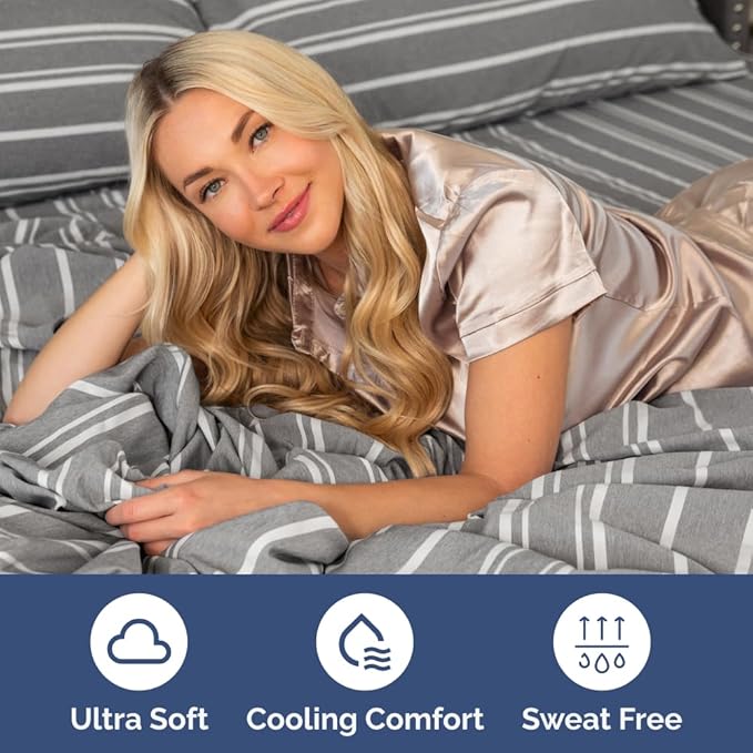 Short Queen Size 4 Piece Sheet Set - RV Short Queen, Soft, Breathable & Cooling Bed Sheets Set w/ Deep Pockets - Hotel Luxury Bedding for Women, Men, Kids, Teens, Boys & Girls, Oeko-Tex - Grey Stripes