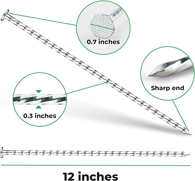 12-Inch Spiral Landscape Stakes, 25 Pcs Galvanized Metal Anchoring Spikes for Paver Edging, Artificial Turf, Weed Barrier, Bright Spike