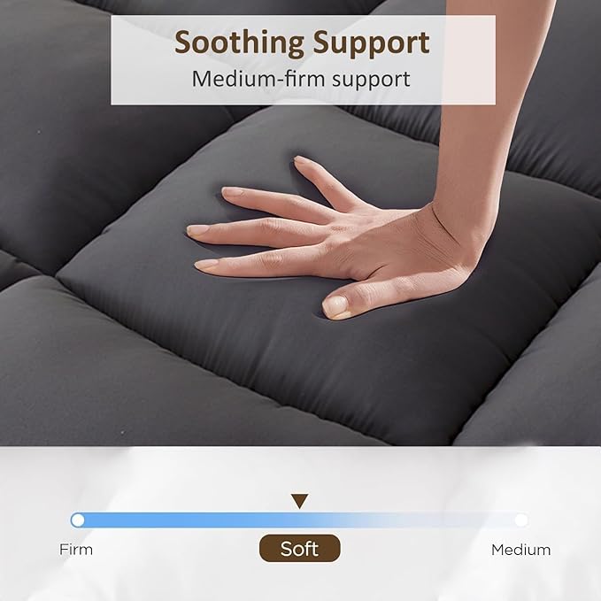 Thick Mattress Topper Queen Size - Non-Slip Mattress Pad Cover for Back Pain Breathable Folding Sleeping Pad Machine Washable Mattress Protector (60x80 inch,Black)