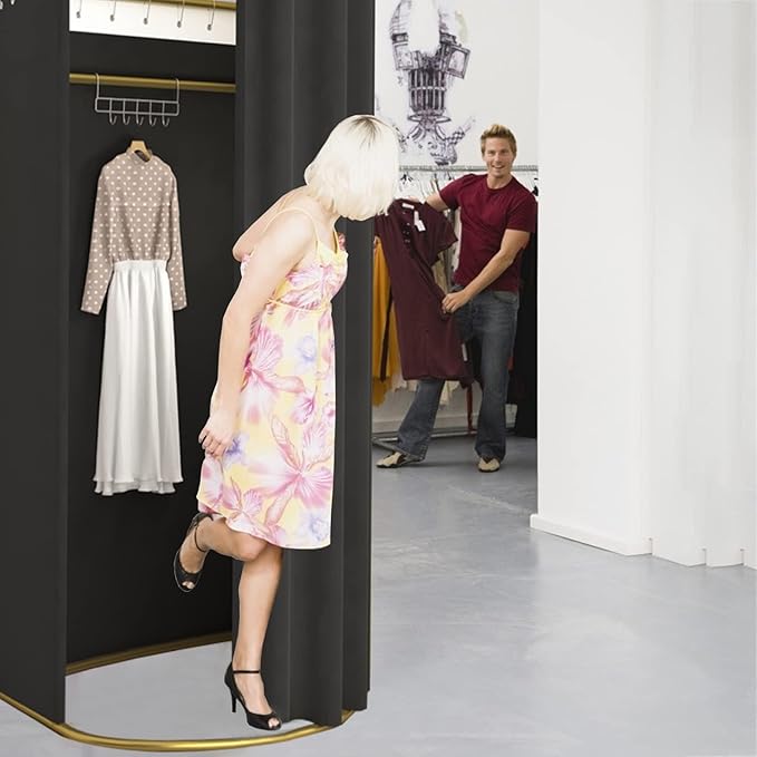 Clothing Store Fitting Room with Shading Curtain, Portable Temporary Mobile Privacy Protection Dressing Room, Foldable Mall Simple Changing Room and Temporary Mobile Room, 200x100x95cm (Black)