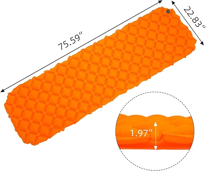 Ultralight Waterproof Inflatable Sleeping Pad with Storage Bag – 75.6”L×22.8”W×1.98”Th Single Air Mattress for Camping/Backpacking/Hiking/Traveling (Orange, Single)