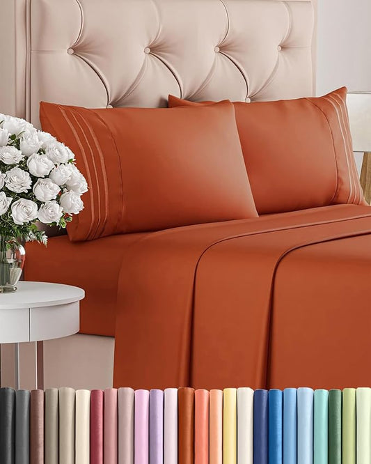 Full Size 4 Piece Sheet Set - Comfy Breathable & Cooling Bed Sheets Set - Hotel Luxury Bedding for Women, Men, Kids, Teens, Boys & Girls - Deep Pockets, Soft and Wrinkle Free - Oeko-Tex - Terracotta