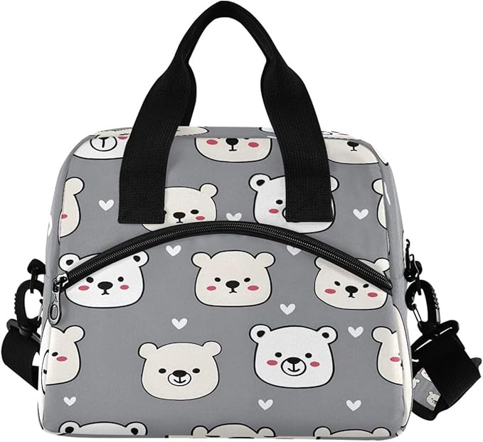 ALAZA Cartoon Bear Love Pattern Lunch Box for Men Women Adults Insulated Lunch Bag Cooler Bag with Adjustable Shoulder Strap for Work Picnic Travel