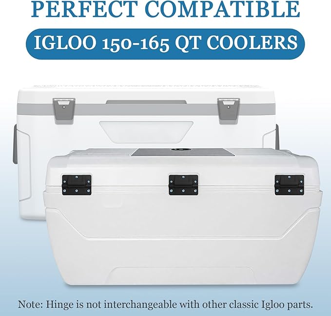 Black Cooler Oversized Mechanical Hinge Replacement for Igloo Newer 150-165 QT Coolers, Cooler Hinges Replacement Parts（2 Pack）