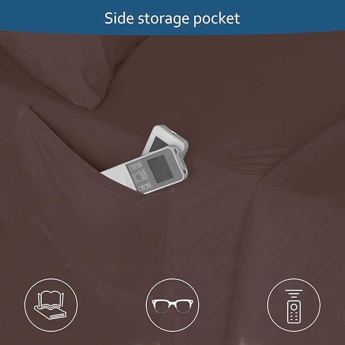 California King Sheet Sets for Air Mattress - Extra Deep Pocket Cal King Sheet Set - 3Pcs Side Storage Pocket Fitted Sheet & Pillowcases Easily Fits 16in to 24in Pillow Top Air Bed Mattress - Brown