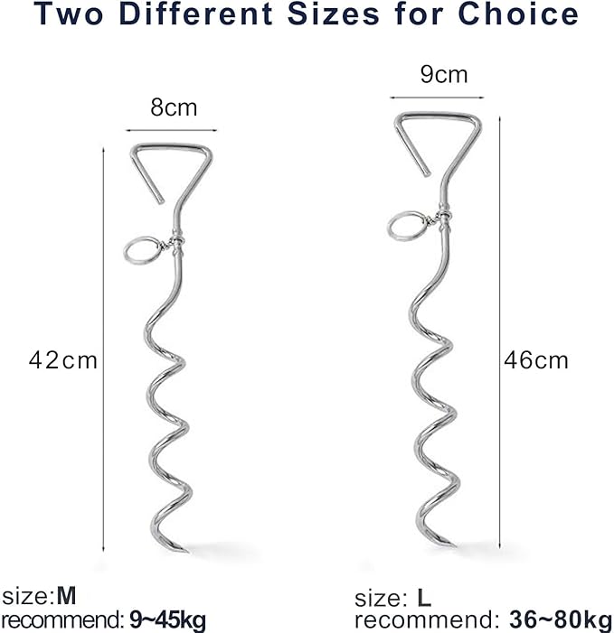 WePet Dog Tie-Out Stake, Durable Silver Spiral Anchorstake, Secure Outdoor Tethering for All Cable Leash Chain, Camping Yard, Rust-Resistant, Easy Installation, Large, 18 Inch