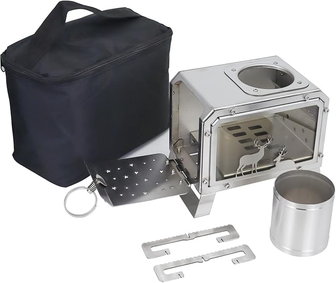 Portable Outdoor Camping Stove for Backpacking BBQ Hiking Picnic Cooking Stainless Steel Fire Stove(Small)