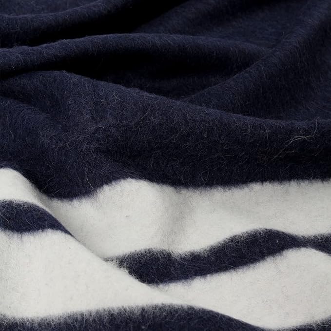 Thick Alpaca Wool Blanket Heavyweight for Camping Outdoors or Using Indoors | Soft Peruvian Alpaca Wool Blankets (Navy Blue/Ivory, Twin)