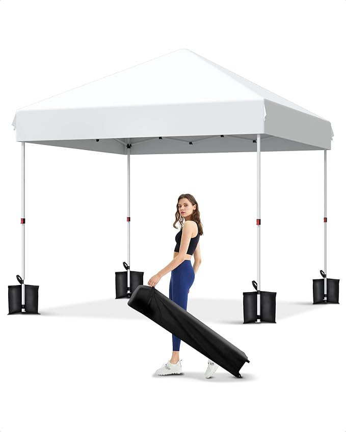 10x10 Pop Up Canopy Tent Outdoor Canopy with No Removable Sidewall One-Person Set Up Heavy Duty Commercial Instant Tent Shelter-White