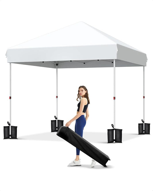 10x10 Pop Up Canopy Tent Outdoor Canopy with No Removable Sidewall One-Person Set Up Heavy Duty Commercial Instant Tent Shelter-White