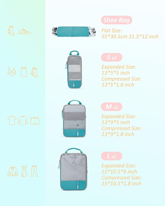 BAGSMART 6 Set /4 Set/2 Set Compression Packing Cubes for Travel, Lightweight Luggage Organizer Bags, Durable Space Saver Bags Travel Essentials