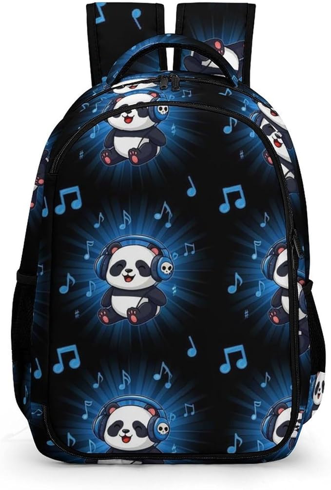Waterproof Hiking Backpack Panda Animal Headphones Music, Anti Theft Travel Laptop Rucksack with Multi Compartments for Men Women Outdoor Sports