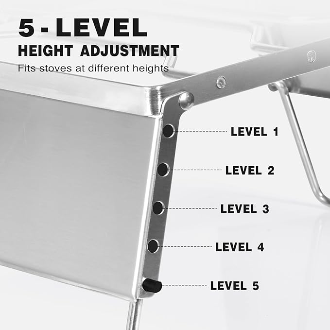 REDCAMP 12" Portable Open Fire Campfire Grill, 304 Stainless Steel Firepit Folding Campfire Grill Grate with Windscreen Height Adjustable Legs and Bag for Outdoor Backpacking Hiking Picnics BBQ