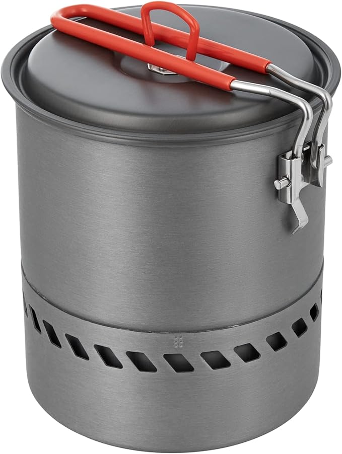 Bulin Camping Pot, 1.5L High Efficiency Backpacking Pot Ultralight Camping Cooking Set Cookware Gear with Heat-Proof Handle & Heat Exchanger for Outdoor Picnic Hiking Travel
