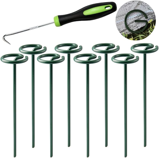 Bakulyor 50Pcs Circle Top Landscape Staples, 6 Inch Green Artificial Turf Stakes, 9 Gauge Landscape Fabric Pins, Heavy Duty Yard Lawn Spikes for Outdoor Soil Gardening Weed Barrier Sod Fabric - 6"