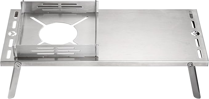 CAMPINGMOON Solo Camping Table Small Tabletop Heat Shield Windshield Stainless Steel Lightweight Compact with Storage Bag for ST-310 Alcohol Stove SK-310CP (Silver)
