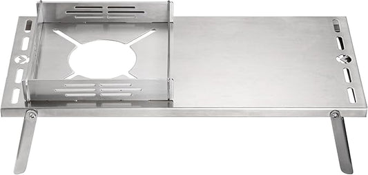 CAMPINGMOON Solo Camping Table Small Tabletop Heat Shield Windshield Stainless Steel Lightweight Compact with Storage Bag for ST-310 Alcohol Stove SK-310CP (Silver)