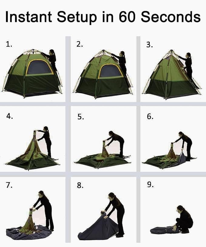 Camping Tent with Instant Setup, 2/3 Person Weatherproof Easy Quick Set Up in 60 Seconds with Rainfly Backpack Tent for Family Camping & Hiking, Upgraded Ventilation,Center Height 66-inch