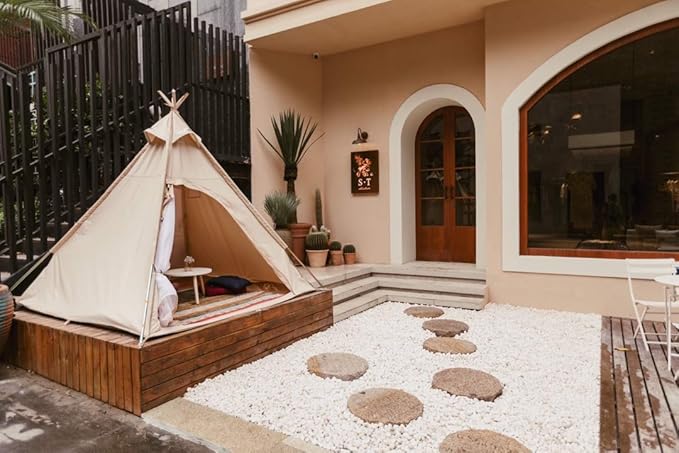Free Space Outdoor 100% Cotton Canvas Waterproof Pyramid-Shaped Camping Tent (Beige, 2.15meters)