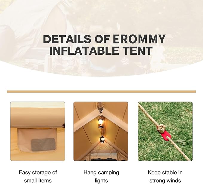 EROMMY 4/6/8/12 Person Inflatable Tent with Skylight, 4 Season Blow Up Tents with Hand Pump for Outdoor Camping & Hiking, Easy Set-up Windproof Sunproof Waterproof