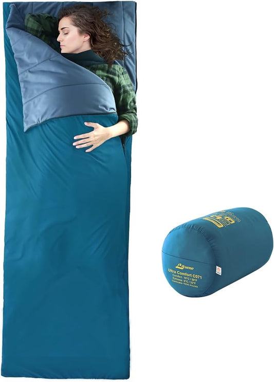Litume Compact Sleeping Bag 68°F-50°F 1.6lbs, Combinable Lightweight Portable Packable sleep sacks for Adults for Backpacking, Camping, Hiking, Travel, Family, with Stuff Sack, 3 seasons, Velvet lined