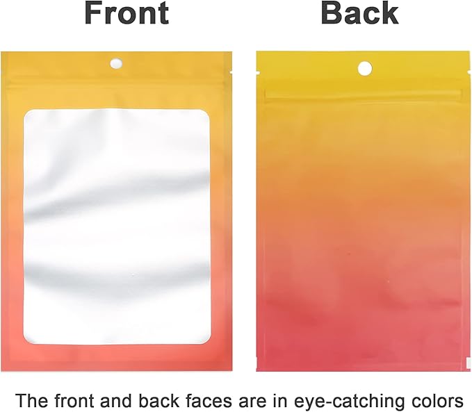 100 Pcs Resealable Mylar Bags, Gradient Color Food Storage Bags, Zip Bag Foil Bags Packaging Pouch for Food Storage, Sample, Small Business (Yellow Orange, 3.1 X 4.7 Inch)